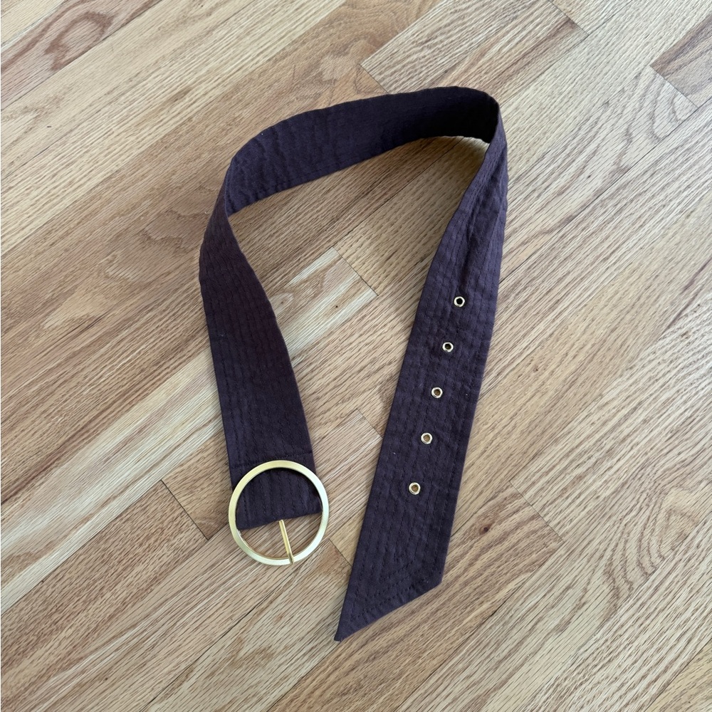 Brown linen belt with gold accents size 6